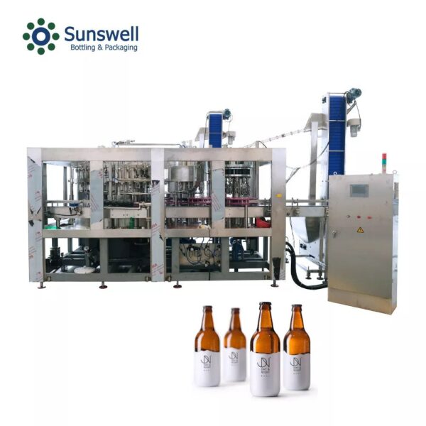 Sunswell - 2023 Newest 4-in-1 Beer Glass Bottle PET Bottle Rinsing Bottling ROPP Cap Screw Cap Sealing Monoblock